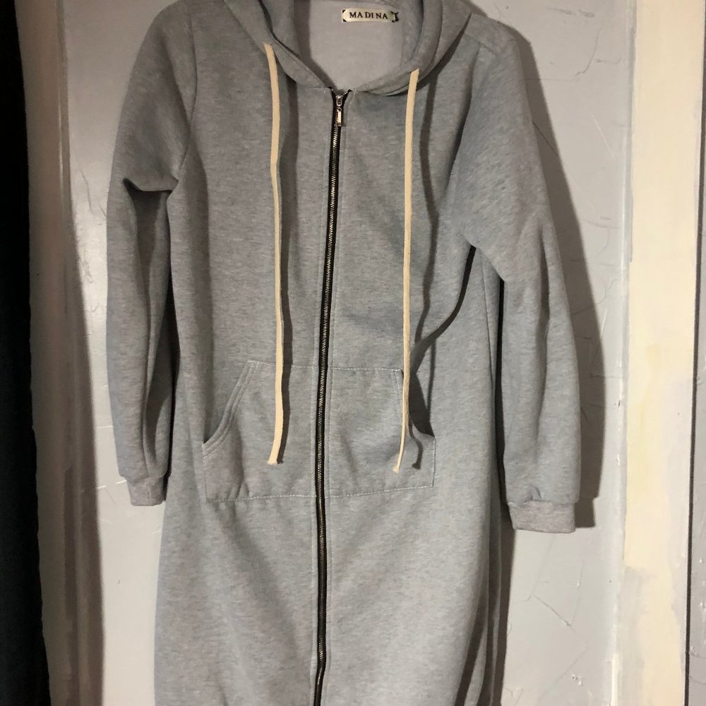 Madina S Light Gray Zip Front Sweatshirt Jacket